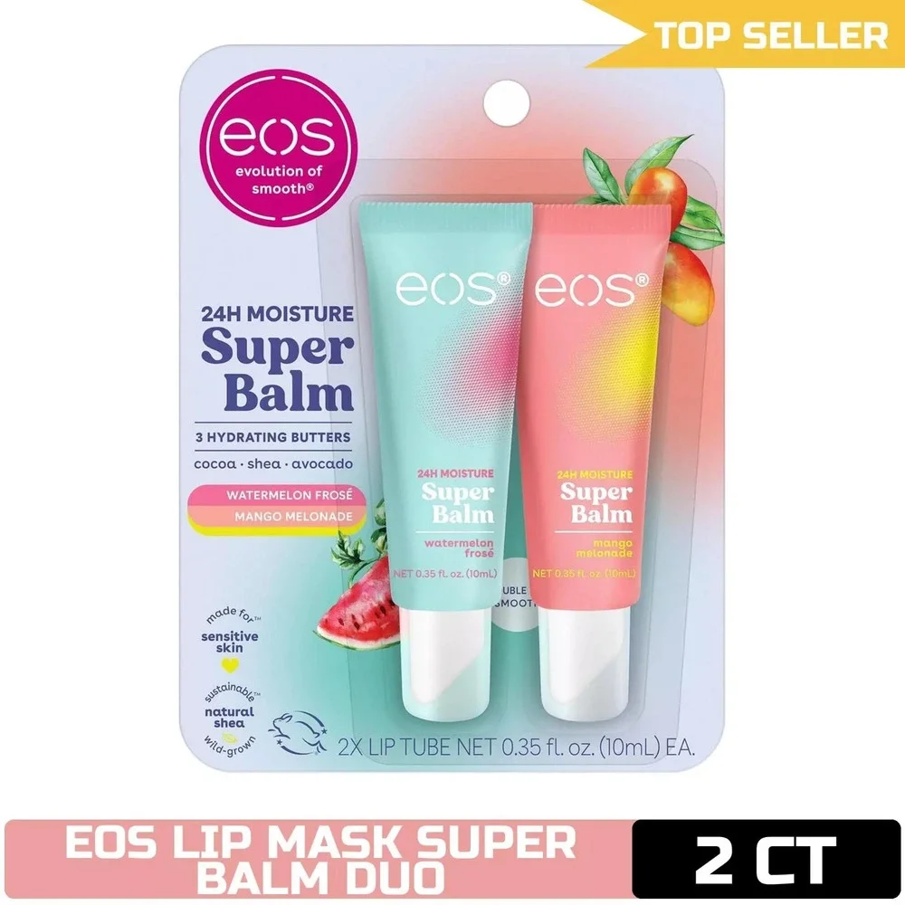 eos 24H Moisture Super Balm Lip Mask, Watermelon Frosé & Mango Melonade, Butters